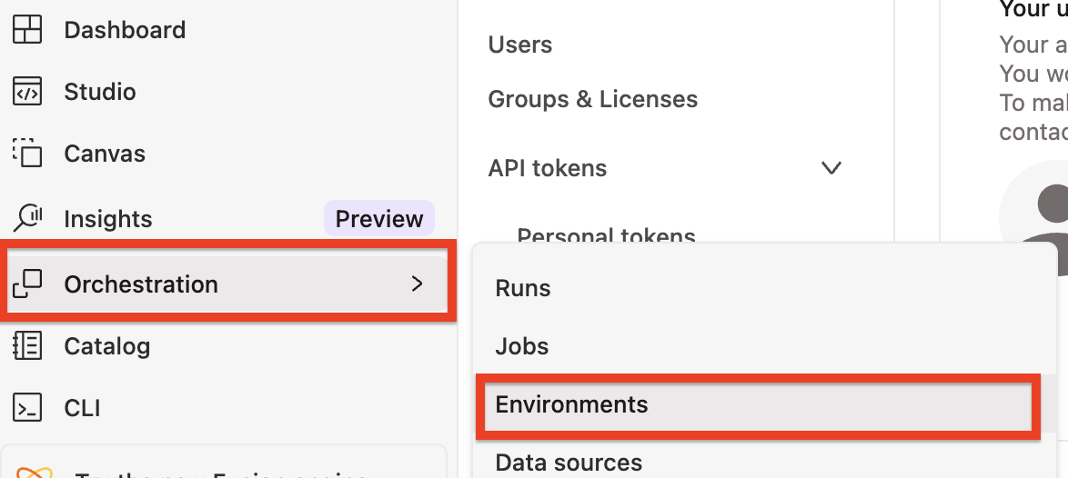 Navigate to environments within the UI Navigate to environments within the UI